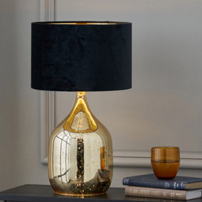 Make It A Home Wythe Gold & Black Mercurial Style Velvet Shade Champagne Table Lamp