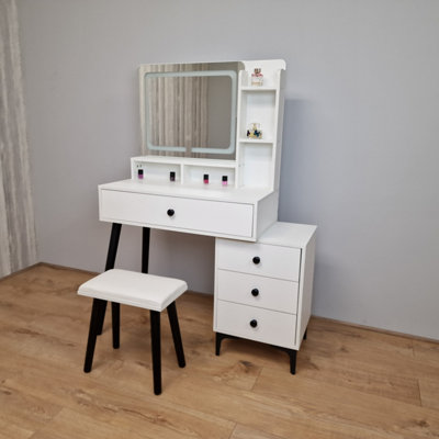 Makeup Dresser With Stool Vanity LED Mirror Dressing Table Makeup Table With 4 Drawers and Stool