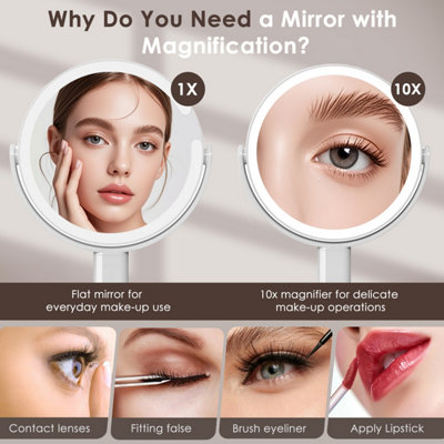 SLIMOON 9-Inch LED Makeup Mirror With Lights - 1X/10X Magnification, 3 Color Modes, Dimmable, 360° Rotation