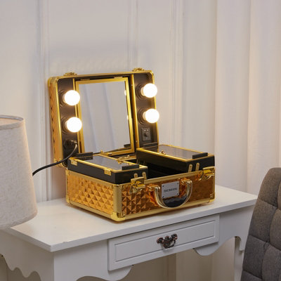 Makeup Suitcase Travel Case Cosmetic Organizer with LED Light Mirror