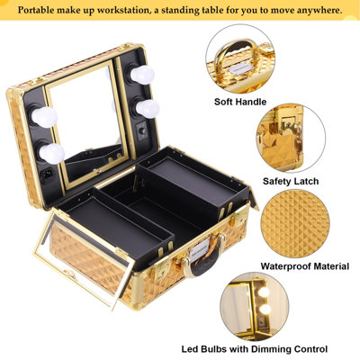 Makeup Suitcase Travel Case Cosmetic Organizer with LED Light Mirror