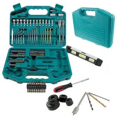 Makita 101 Piece Drill Bit Holesaw Masonry HSS Drill Socket Flat Bit Set Case DIY at B Q