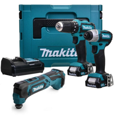 Makita 12v CXT 3pc Kit Combi Hammer Drill + Impact Driver + Multi Tool 2 Battery