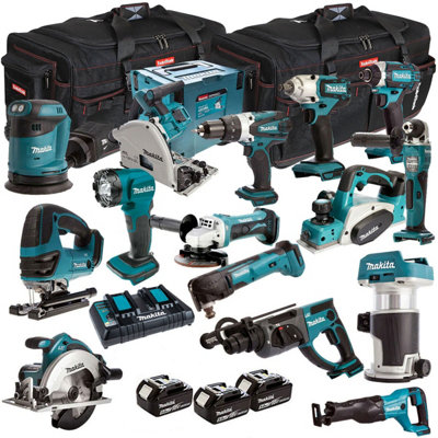 Makita 18V 15 Piece Power Tool Kit with 4 x 5Ah Battery Charger