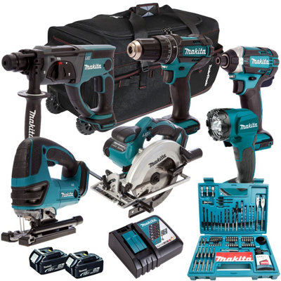 Makita 18V 9 Piece Combo Kit with 3 x 5.0Ah Batteries Charger & Bag  T4TKIT-196