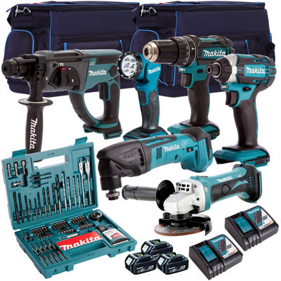 Makita 18V 6 Piece Kit with 3 x 5.0Ah Batteries Charger & Free 100 Accessory Set T4TKIT-7316