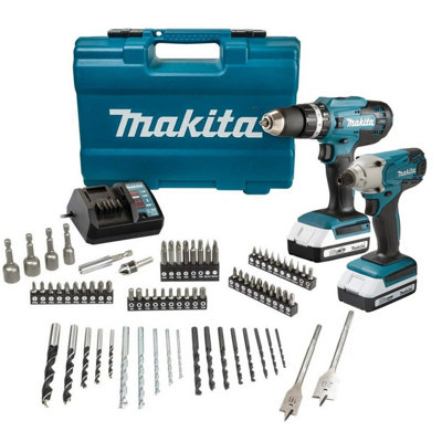 Makita 18v Combi Hammer Drill & Impact Driver Twin Pack Cordless + 74 piece Set