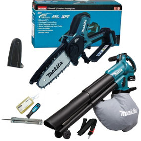 Makita 18v Cordless Chainsaw Pruner + Blower Vacuum Bag Pack + DUB187Z + DUC150Z