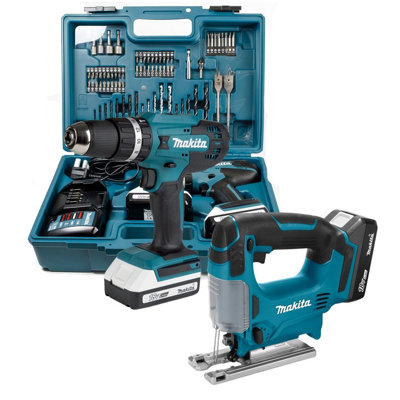 Makita 18v Cordless Combi Hammer Drill Driver Jigsaw Twin Pack