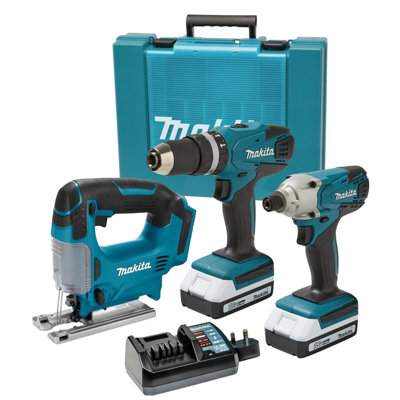 Makita 18v Cordless Li-ion Combi Hammer Drill & Impact Driver & Jigsaw Kit