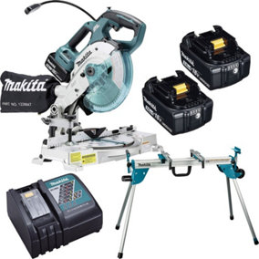 Makita 18v DLS600Z 165mm Cordless Brushless Double Bevel Mitre Saw 2x3ah + Stand