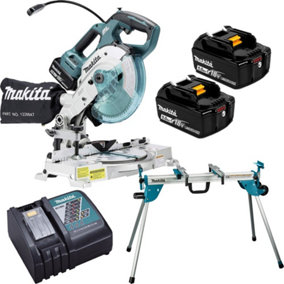 Makita 18v DLS600Z 165mm Cordless Brushless Double Bevel Mitre Saw 2x5ah + Stand