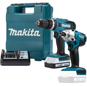 Makita 18v Lithium ion Cordless Combi Hammer Drill + Impact Driver 1x2.0 Battery