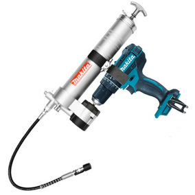 Makita 18v LXT Grease Gun Attachment with DHP482 2 Speed Cordless Combi Drill
