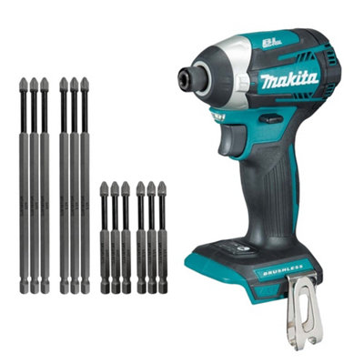 Makita 18v LXT Lithium Brushless Cordless Impact Driver + 12 Piece Long Bit Set