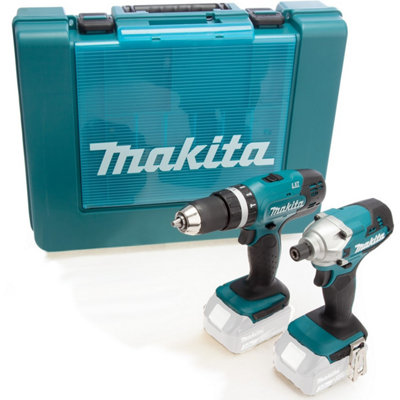 Makita 18v Twin Kit DHP453 Combi Hammer Drill DTD156 Impact Driver Case Bare DIY at B Q