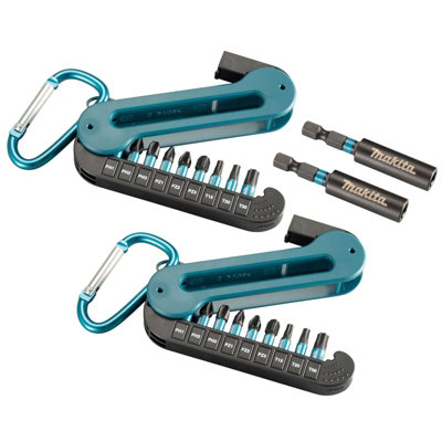 Makita 20 Piece Black Impact Driver Rated Bit Set Pozi PZ2 + Holder + Carabiner