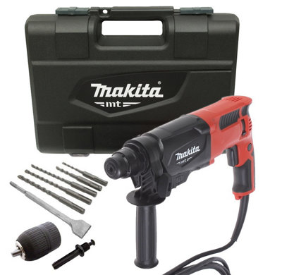 Makita 240v SDS 3 Mode Rotary Hammer Drill 26mm 5 SDS Bits Chisel Chuck DIY at B Q