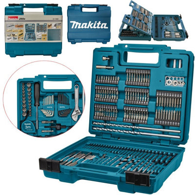 Makita 255 PC Socket Flat Bit Drill Bit Set Masonry HSS Drill Nut Setter Holesaw