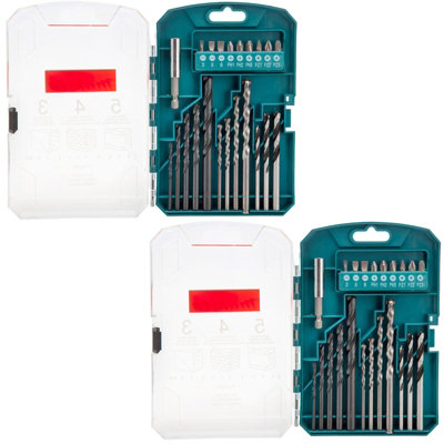 Makita 44 Piece Drill Bit Screwdriver Set Masonry HSS Brad Point + Bit Holder