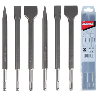 Makita 6 Piece SDS Plus Point Bullet Cold Flat Scaling Chisel Set Masonry 250mm