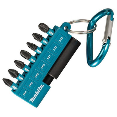 Makita 8 Piece Black Screwdriver Impact Rated Bit Set Pozi PZ2 1 3 + Key Ring