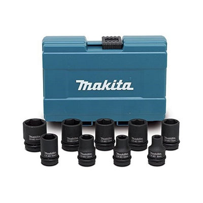 Makita 9 Piece Wrench Socket Set 1/2" Sq Drive Metric + Retaining Pin 8mm - 24mm