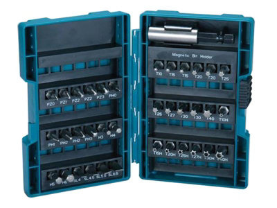 Makita B-28606 37 Piece Screwdriver Bit Set Pozi Torx Slotted Hex + Bit ...