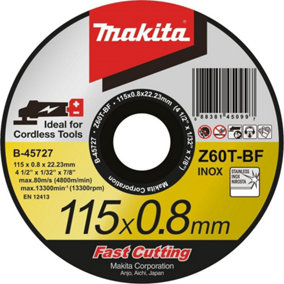 Makita B-45727 Fast Cutting Super Thin Metal Grinder Disc 115mm 0.8mm 22.23mm