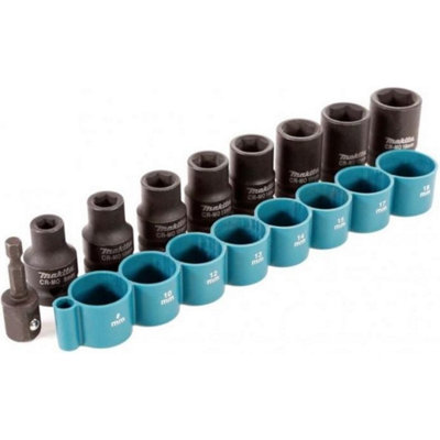 Makita B-54645 1/2 Inch Drive Impact CR-MO Socket Set with 1/4 Inch Hex Converter - 9Pc
