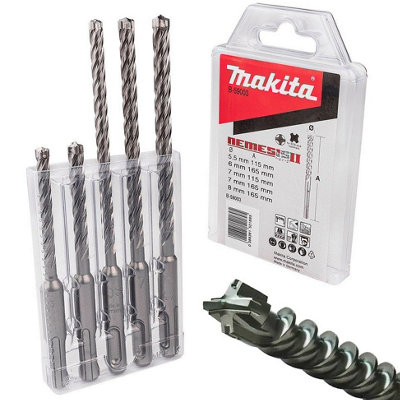 Makita B-59003 Nemesis 2 SDS Plus 5 Piece Drill Bit Set - 5.5mm 6mm 7mm 8mm