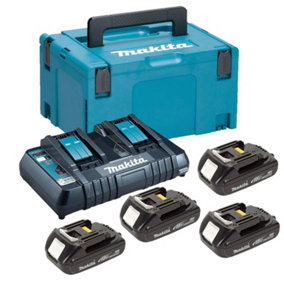 Makita BL1815 18v 4 x 1.5ah Lithium Batteries DC18RD Dual Port Charger + Makpac