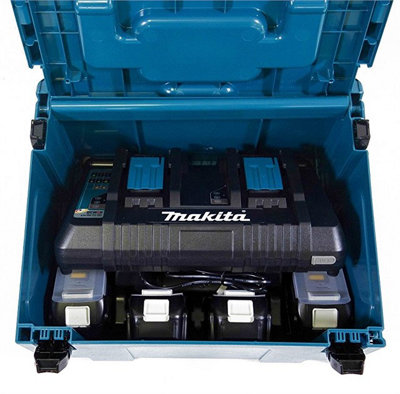 Makita BL1815 18v 4 x 1.5ah Lithium Batteries DC18RD Dual Port Charger + Makpac