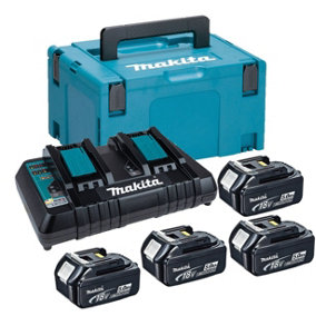 Makita BL1850 18v 4 x 5.0ah Lithium Batteries DC18RD Dual Port Charger + Makpac