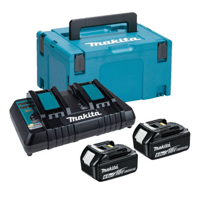 Makita BL1860 18v 2 x 6.0ah Lithium Batteries DC18RD Dual Port Charger + Makpac