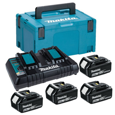 Makita BL1860 18v 4 x 6.0ah Lithium Batteries DC18RD Dual Port Charger + Makpac