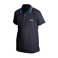 Makita Black and Teal Blue Polo Shirt T-Shirt Stitched Logo -100% Cotton  Large