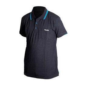 Makita Black and Teal Blue Polo Shirt T-Shirt Stitched Logo -100% Cotton  Large