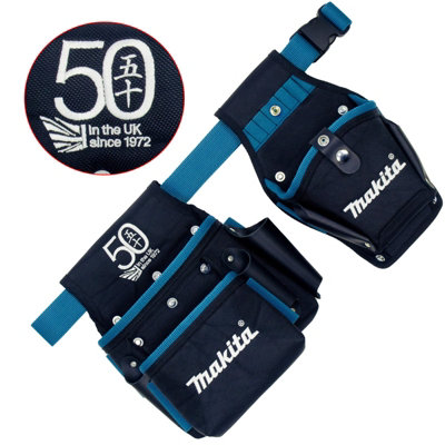 Makita Black Blue Toolbelt 2 Pouch Holster Tool Belt Set 50th Anniversary Logo DIY at B Q