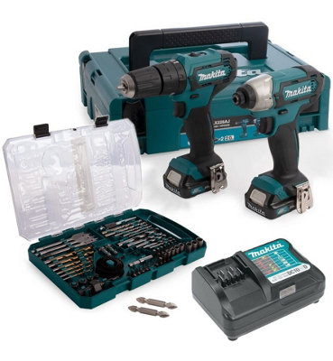 Makita CLX228AJ 12v Cordless Combi Hammer Drill & Impact Driver + 75 Accessories