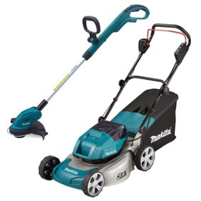 Makita Cordless 18v/36v LXT Brushless Lawn Mower + Makita DUR181Z 18V Strimmer