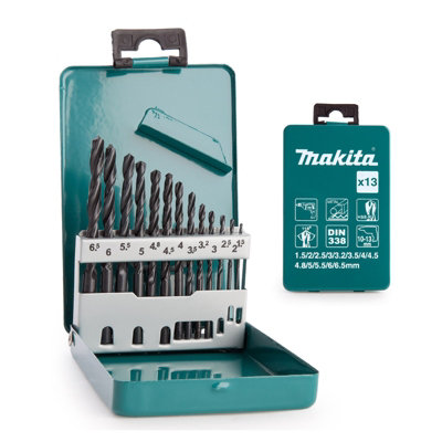 Makita D-54075 13 Piece Drill Bit HSS-R Metal Drill Bit Set in Storage Tin 6.5