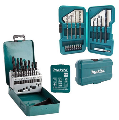 Makita D-54081 HSS 19 PC Ground Point + D-45858 17 PC Drill Masonry Wood Metal