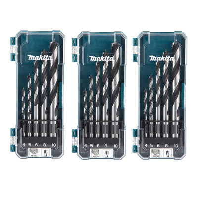 Makita D-72861 5 Piece Brad Point Wood Drill Bit Set 4 5 6 9 10mm Bits +Case x 3