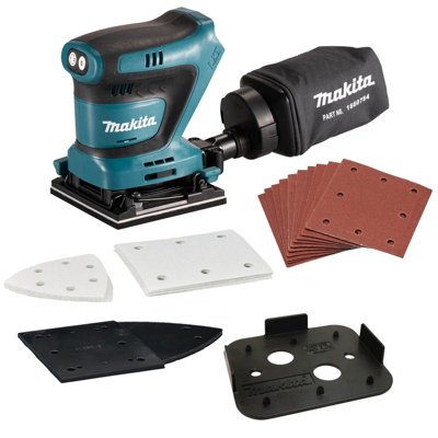 Makita DBO480Z 18v LXT 114mm Detail 1 4 Sheet Finishing Palm Sander 22 Sheets DIY at B Q