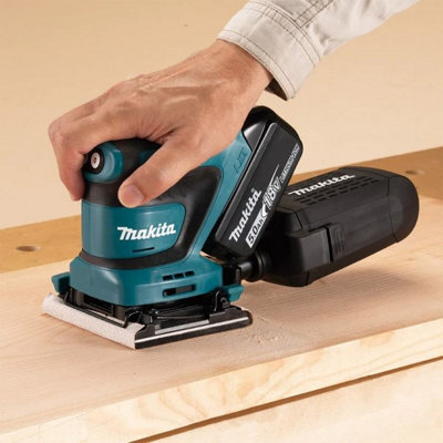 Makita DBO480Z 18v LXT 114mm Detail 1 4 Sheet Finishing Palm Sander 22 Sheets DIY at B Q