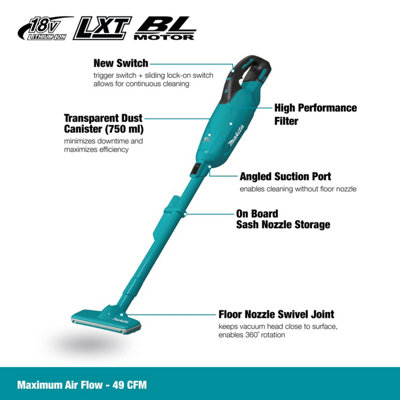 Makita DCL280FZ Brushless 750ml 18v Volt LXT Lithium Ion Vacuum Cleaner Cordless