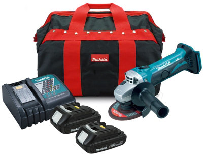 Makita DGA452 18v Cordless Li-Ion Angle Grinder + 2 x 2.0ah Batts, Charger + Bag