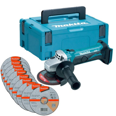 Makita DGA452Z 18v 4.5" 115mm Angle Grinder Li-Ion Bare Unit + Makpac + 10 Discs