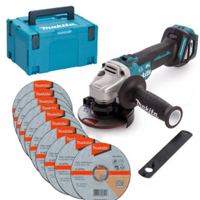 Makita DGA463Z 18v Cordless Brushless 115mm Angle Grinder 10 Thin Discs + Macpak